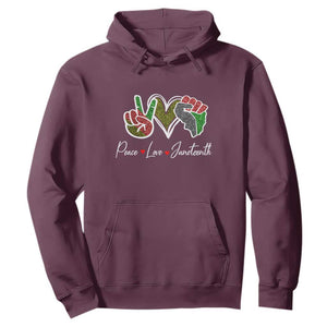 Peace Love Juneteenth Hoodie Black Pride Freedom TS01 Maroon Printyourwear