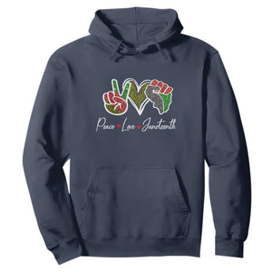 Peace Love Juneteenth Hoodie Black Pride Freedom TS01 Navy Printyourwear