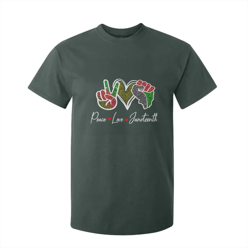 Peace Love Juneteenth T Shirt For Kid Black Freedom TS01 Dark Forest Green Print Your Wear