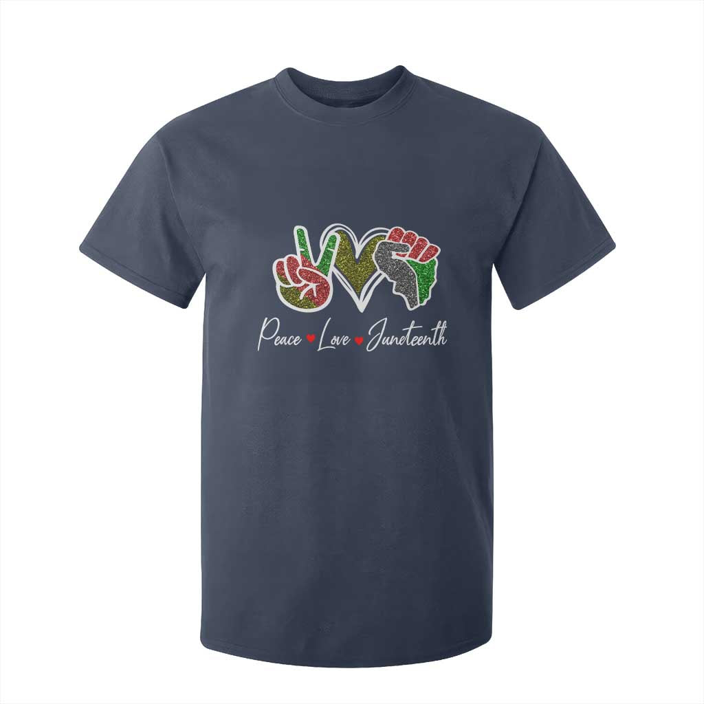 Peace Love Juneteenth T Shirt For Kid Black Freedom TS01 Navy Print Your Wear