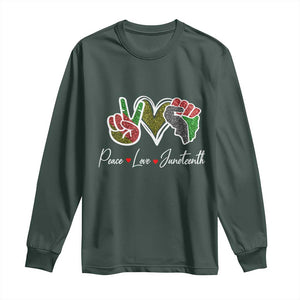 Peace Love Juneteenth Long Sleeve Shirt Black Freedom TS01 Dark Forest Green Print Your Wear