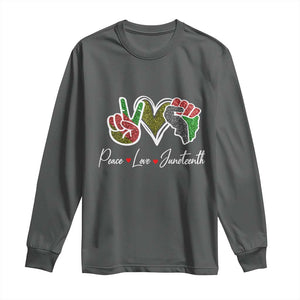 Peace Love Juneteenth Long Sleeve Shirt Black Freedom TS01 Dark Heather Print Your Wear