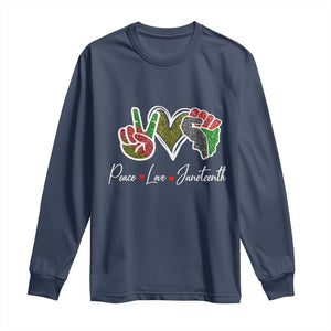 Peace Love Juneteenth Long Sleeve Shirt Black Freedom TS01 Navy Print Your Wear