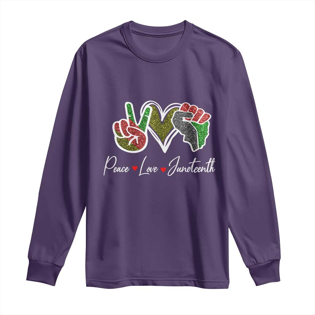 Peace Love Juneteenth Long Sleeve Shirt Black Freedom TS01 Purple Print Your Wear