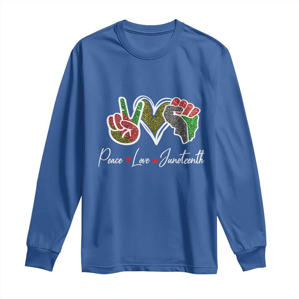 Peace Love Juneteenth Long Sleeve Shirt Black Freedom TS01 Royal Blue Print Your Wear