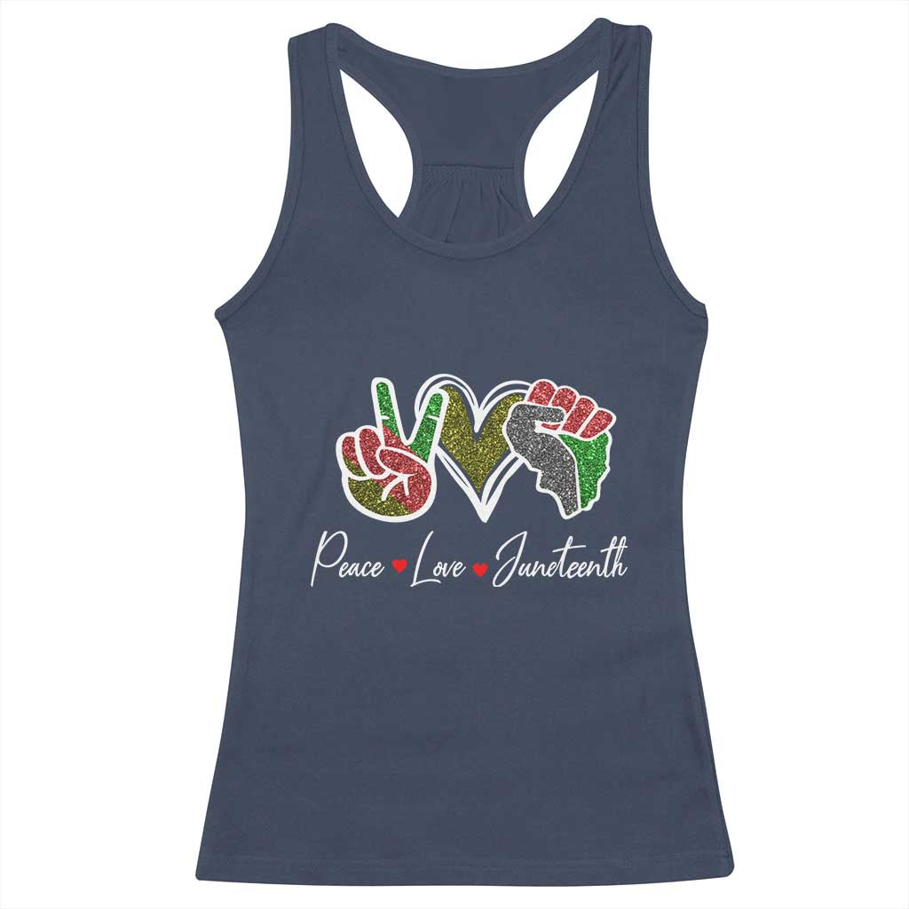 Peace Love Juneteenth Racerback Tank Top Black Freedom TS01 Navy Print Your Wear