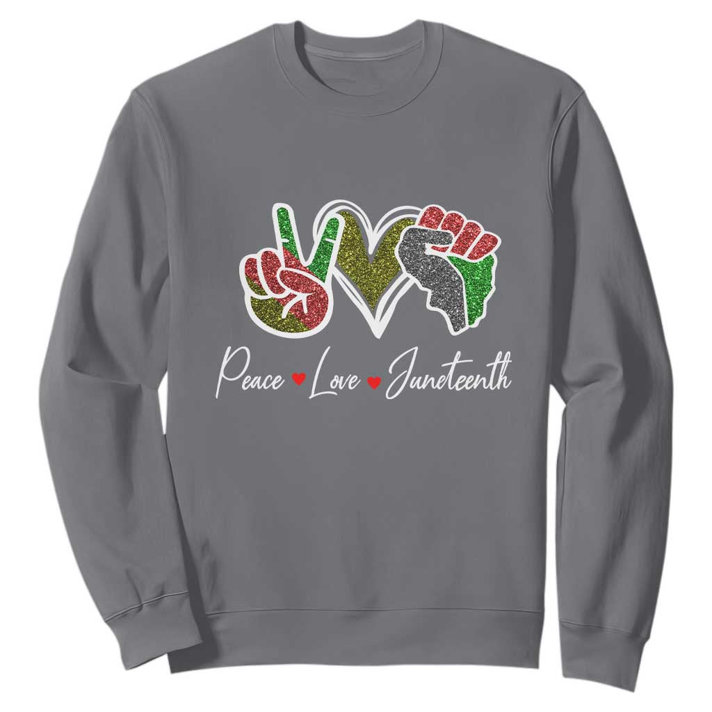 Peace Love Juneteenth Sweatshirt Black Pride Freedom TS01 Charcoal Printyourwear