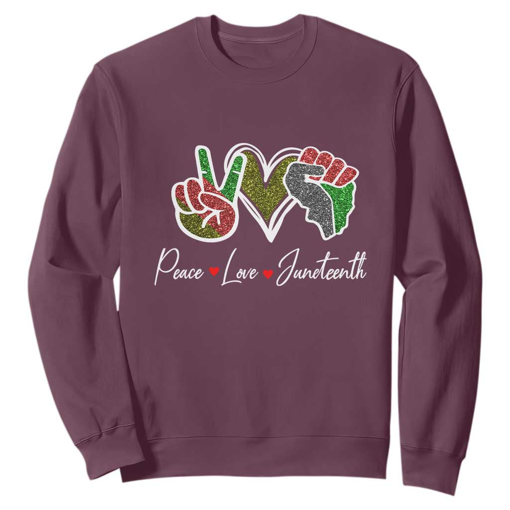 Peace Love Juneteenth Sweatshirt Black Pride Freedom TS01 Maroon Printyourwear