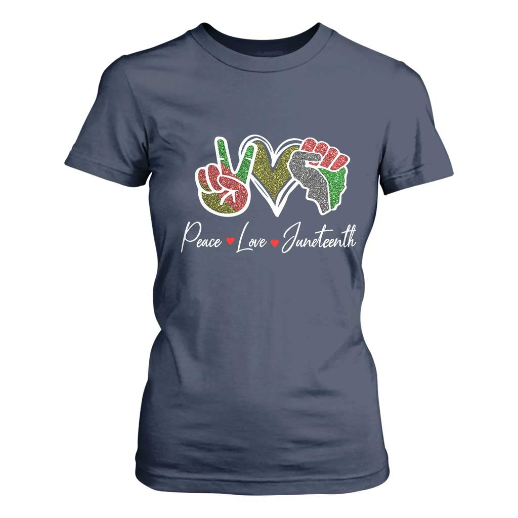 Peace Love Juneteenth T Shirt For Women Black Freedom TS01 Navy Print Your Wear