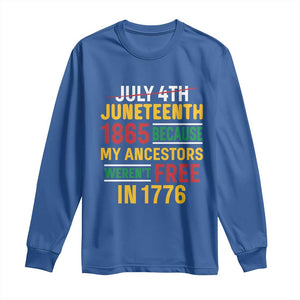 Juneteenth 1865 Long Sleeve Shirt Not July 4th Because My Ancestors Weren't Free in 1776 TS01 Royal Blue Print Your Wear