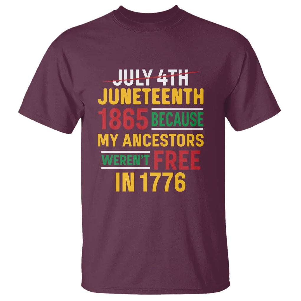 July 4th Juneteenth T Shirt July 4th Juneteenth - My Ancestors Weren't Free TS01 Maroon Printyourwear