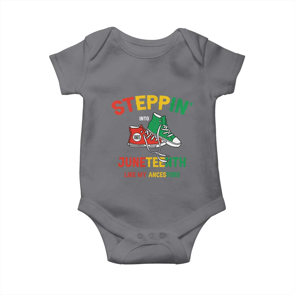Stepping into Juneteenth 1865 Baby Onesie Like My Ancestors Sneakers TS01 Charcoal Print Your Wear