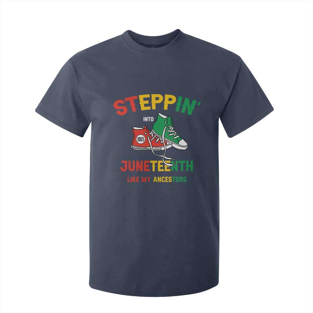 Stepping into Juneteenth 1865 T Shirt For Kid Like My Ancestors Sneakers TS01 Navy Print Your Wear
