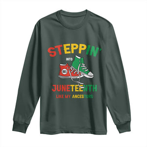 Stepping into Juneteenth 1865 Long Sleeve Shirt Like My Ancestors Sneakers TS01 Dark Forest Green Print Your Wear