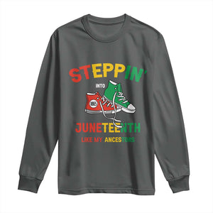 Stepping into Juneteenth 1865 Long Sleeve Shirt Like My Ancestors Sneakers TS01 Dark Heather Print Your Wear