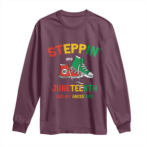 Stepping into Juneteenth 1865 Long Sleeve Shirt Like My Ancestors Sneakers TS01 Maroon Print Your Wear