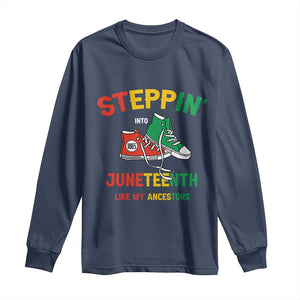 Stepping into Juneteenth 1865 Long Sleeve Shirt Like My Ancestors Sneakers TS01 Navy Print Your Wear