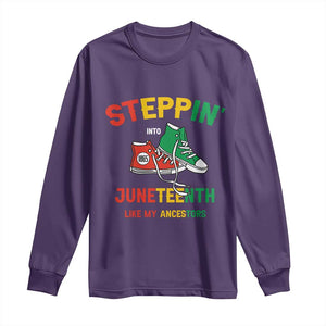 Stepping into Juneteenth 1865 Long Sleeve Shirt Like My Ancestors Sneakers TS01 Purple Print Your Wear