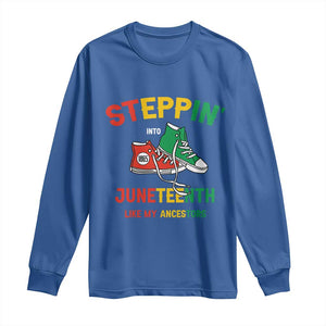 Stepping into Juneteenth 1865 Long Sleeve Shirt Like My Ancestors Sneakers TS01 Royal Blue Print Your Wear