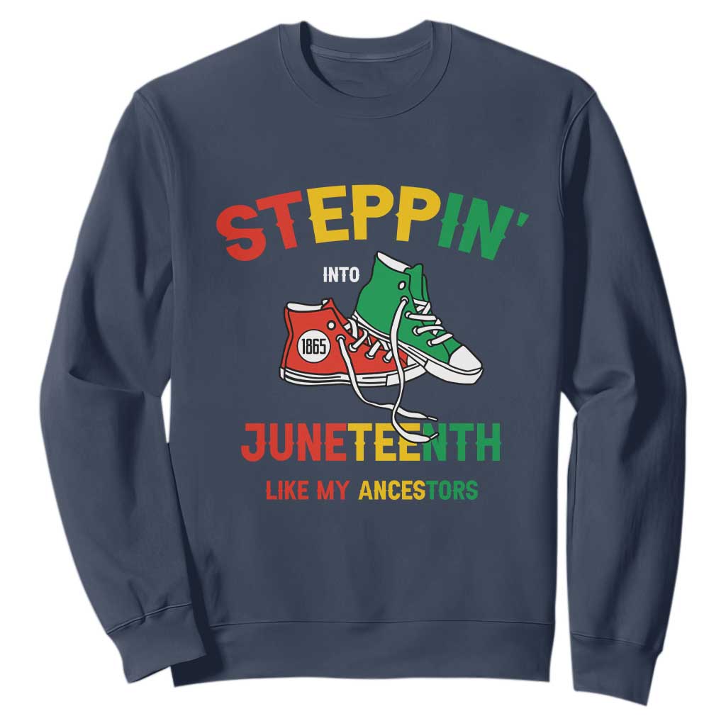 Stepping into Juneteenth Sweatshirt Like My Ancestors Sneakers 1865 TS01 Navy Printyourwear