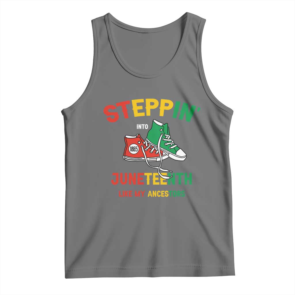 Stepping into Juneteenth 1865 Tank Top Like My Ancestors Sneakers TS01 Black Heather Print Your Wear