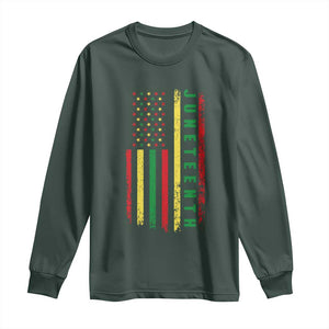 Juneteenth American Flag Long Sleeve Shirt Melanin Black Pride Pan African 1865 TS01 Dark Forest Green Print Your Wear