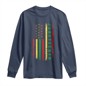 Juneteenth American Flag Long Sleeve Shirt Melanin Black Pride Pan African 1865 TS01 Navy Print Your Wear