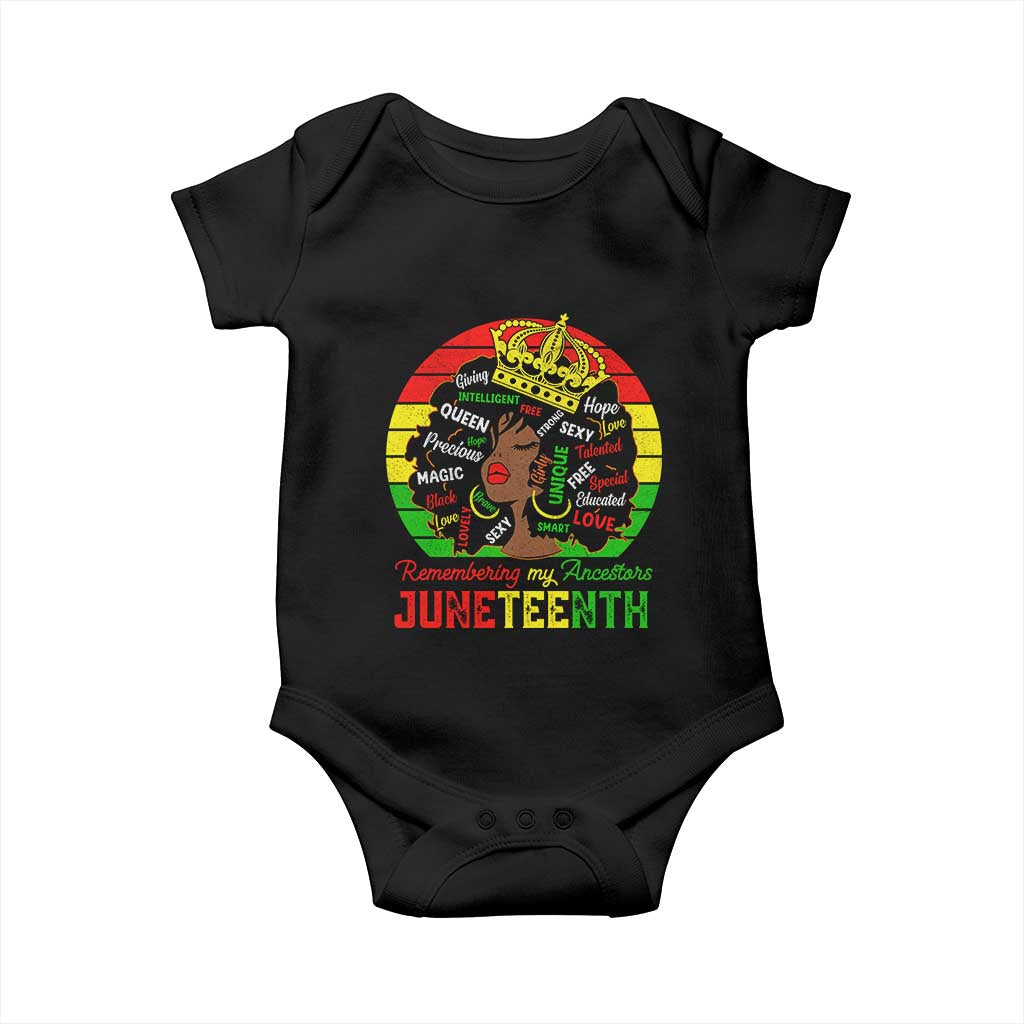 Black Women Baby Onesie Remembering My Ancestors Juneteenth Celebrate TS01 Black Print Your Wear