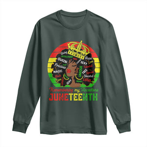 Black Women Long Sleeve Shirt Remembering My Ancestors Juneteenth Celebrate TS01 Dark Forest Green Print Your Wear