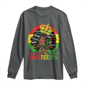 Black Women Long Sleeve Shirt Remembering My Ancestors Juneteenth Celebrate TS01 Dark Heather Print Your Wear