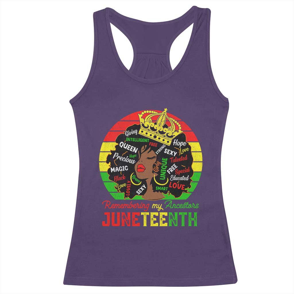 Black Women Racerback Tank Top Remembering My Ancestors Juneteenth Celebrate TS01 Purple Print Your Wear