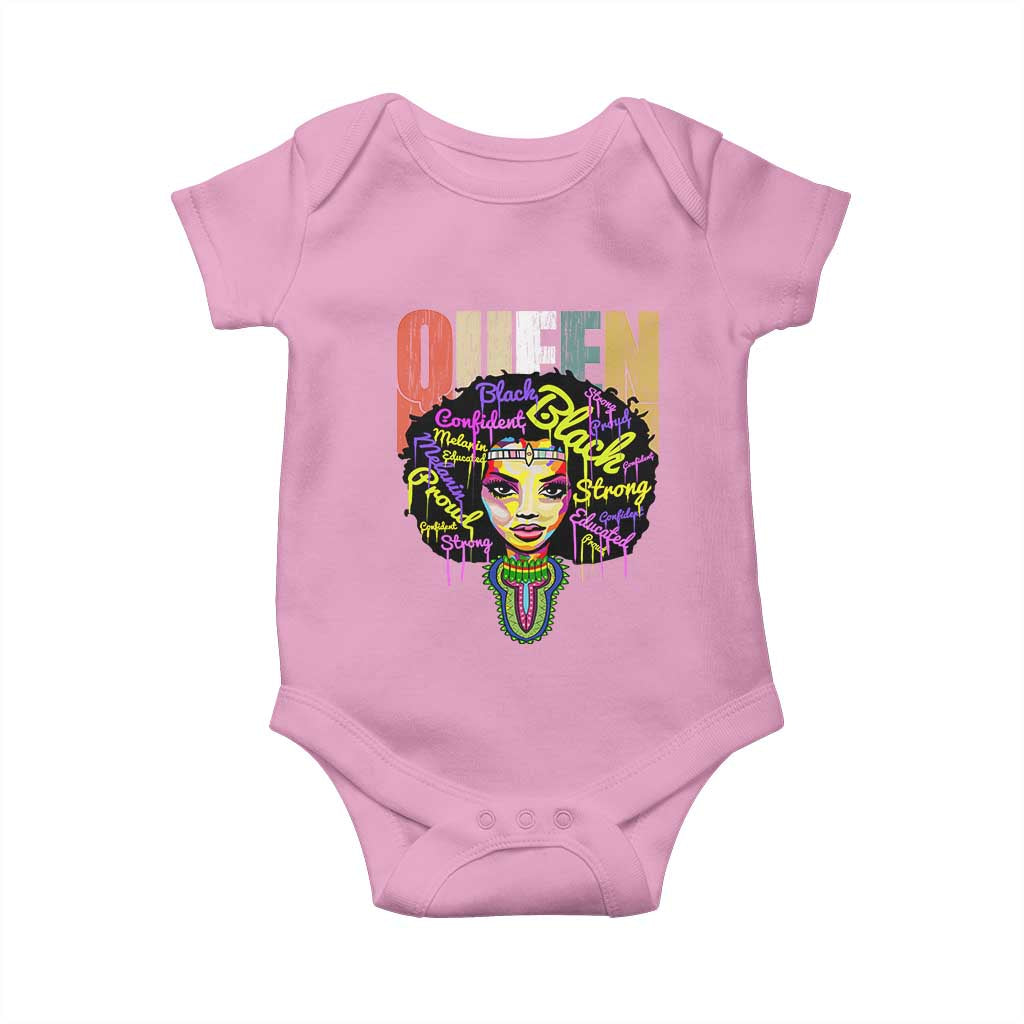 Black Queen Baby Onesie Proud Melanin Strong Educated Retro Vintage TS01 Light Pink Print Your Wear
