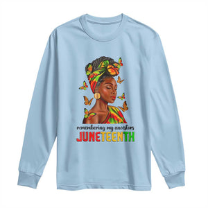 Black Women Long Sleeve Shirt Remembering My Ancestors Juneteenth Celebration TS01 Light Blue Print Your Wear