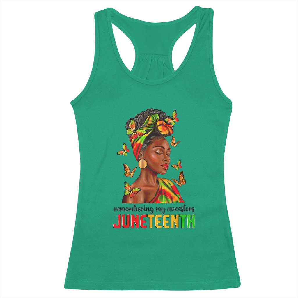 Black Women Racerback Tank Top Remembering My Ancestors Juneteenth Celebration TS01 Irish Green Print Your Wear