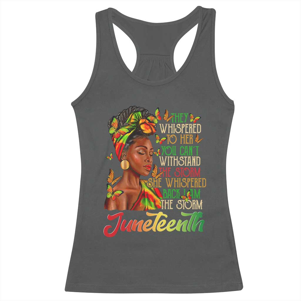 Juneteenth Black Women Racerback Tank Top I Am The Storm Black History Month TS01 Dark Heather Print Your Wear