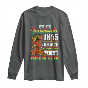 Juneteenth Black Women Long Sleeve Shirt Because My Ancestor Weren't Free in 1776 TS01 Dark Heather Print Your Wear