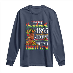 Juneteenth Black Women Long Sleeve Shirt Because My Ancestor Weren't Free in 1776 TS01 Navy Print Your Wear