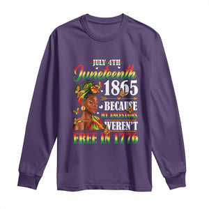 Juneteenth Black Women Long Sleeve Shirt Because My Ancestor Weren't Free in 1776 TS01 Purple Print Your Wear