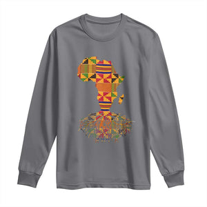 My Roots Black History Long Sleeve Shirt With Traditional Kente and Africa Map TS01 Charcoal Print Your Wear