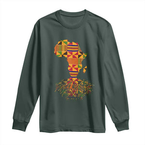 My Roots Black History Long Sleeve Shirt With Traditional Kente and Africa Map TS01 Dark Forest Green Print Your Wear