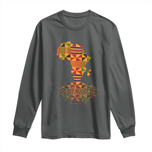 My Roots Black History Long Sleeve Shirt With Traditional Kente and Africa Map TS01 Dark Heather Print Your Wear