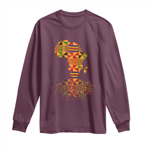 My Roots Black History Long Sleeve Shirt With Traditional Kente and Africa Map TS01 Maroon Print Your Wear