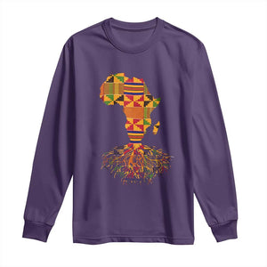 My Roots Black History Long Sleeve Shirt With Traditional Kente and Africa Map TS01 Purple Print Your Wear