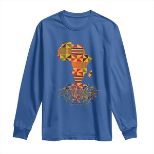 My Roots Black History Long Sleeve Shirt With Traditional Kente and Africa Map TS01 Royal Blue Print Your Wear