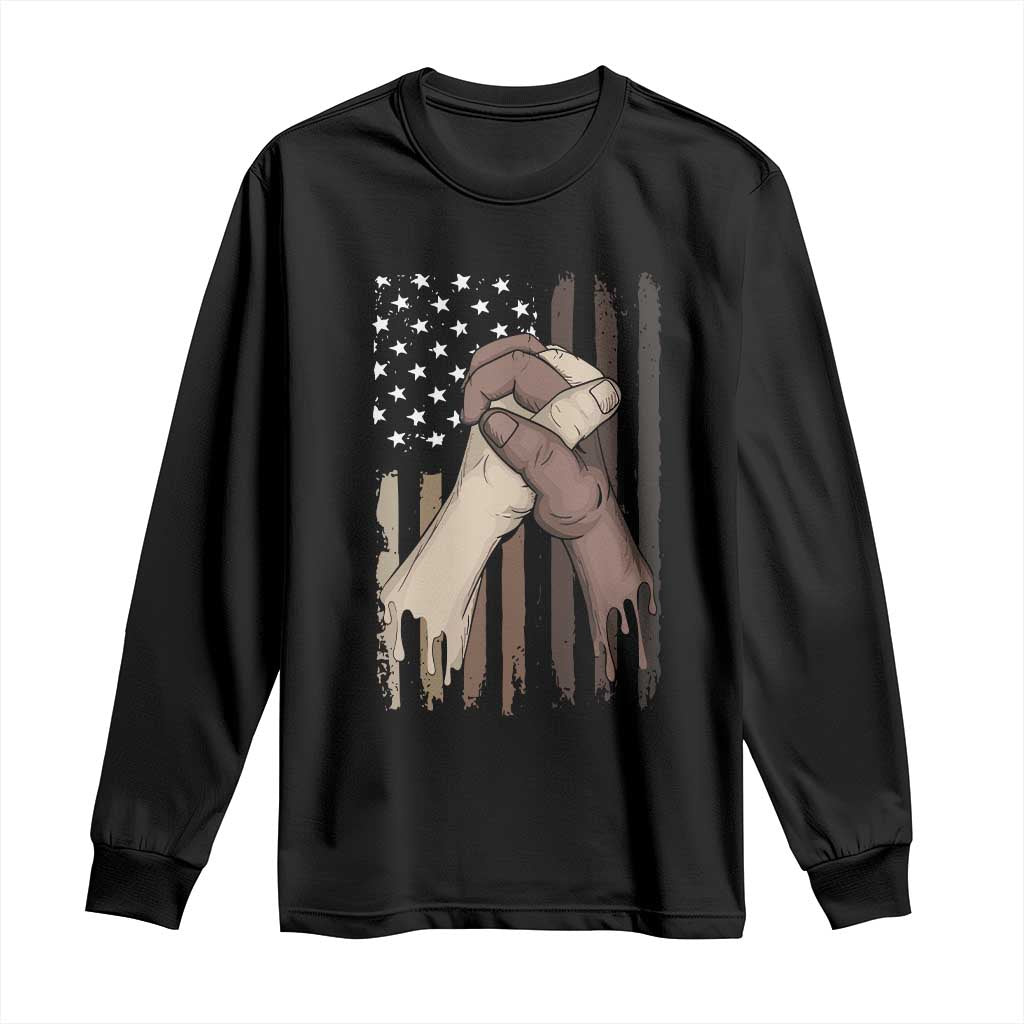 Black American Long Sleeve Shirt US Flag Holding Hands TS01 Black Print Your Wear