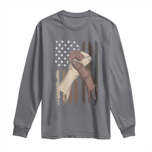 Black American Long Sleeve Shirt US Flag Holding Hands TS01 Charcoal Print Your Wear