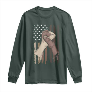 Black American Long Sleeve Shirt US Flag Holding Hands TS01 Dark Forest Green Print Your Wear