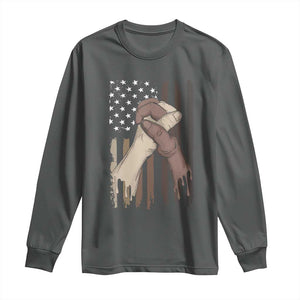 Black American Long Sleeve Shirt US Flag Holding Hands TS01 Dark Heather Print Your Wear