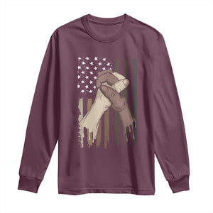 Black American Long Sleeve Shirt US Flag Holding Hands TS01 Maroon Print Your Wear