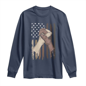 Black American Long Sleeve Shirt US Flag Holding Hands TS01 Navy Print Your Wear